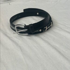 Black Leather Belt w/ Grey Ribbon & Silver Bits